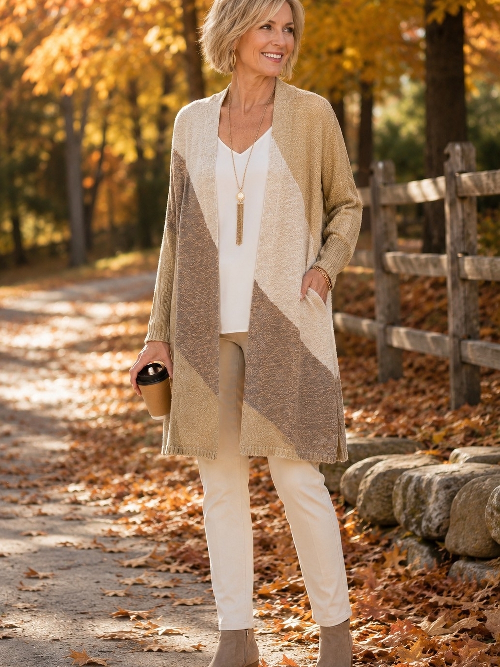 Chico’s Shimmer Open Front Long Cardigan Neutral Colorblock Sweater Size 4 NWT